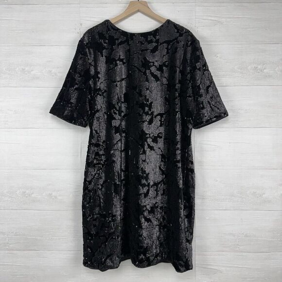 Marc Bouwer Velvet Sequin Shift Dress Size 3X Black Elbow Sleeve Cocktail Party - Picture 1 of 14